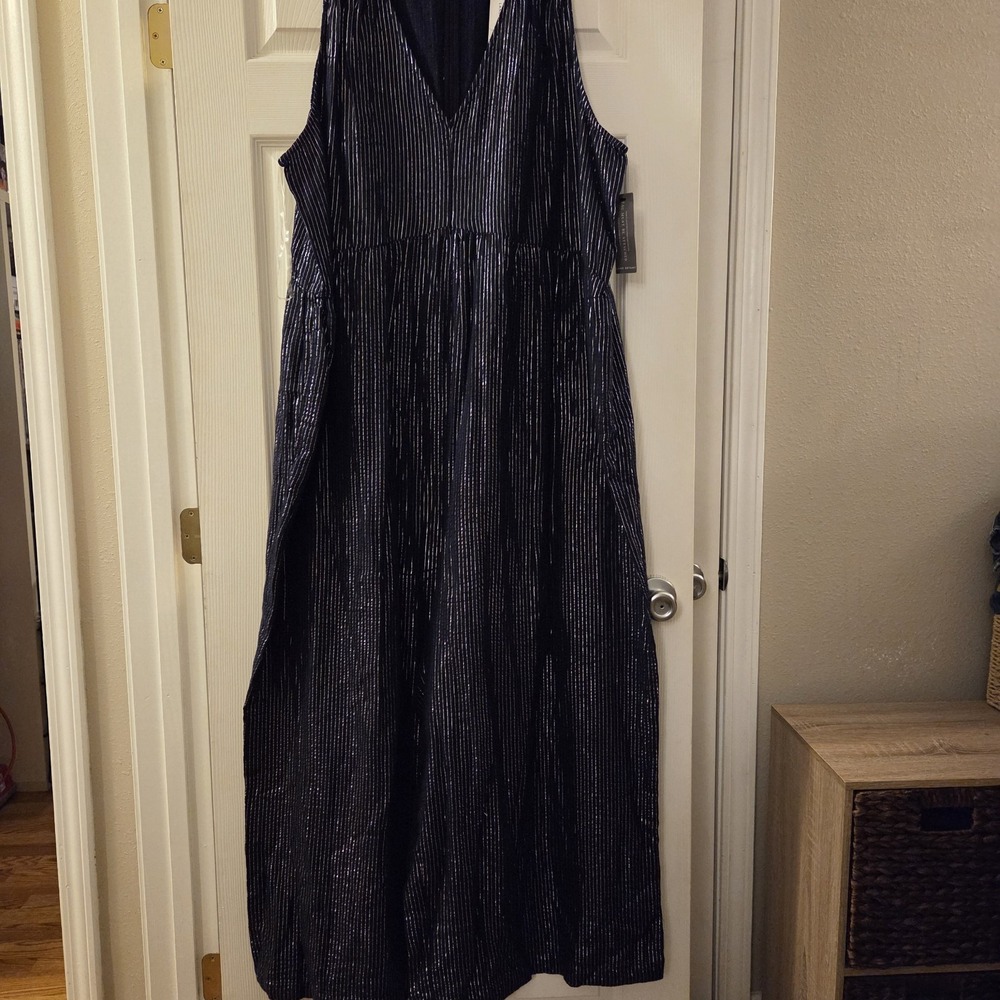 Lane Bryant sz 26 slvless wide leg romper NWT navy‎ blue silver striped party